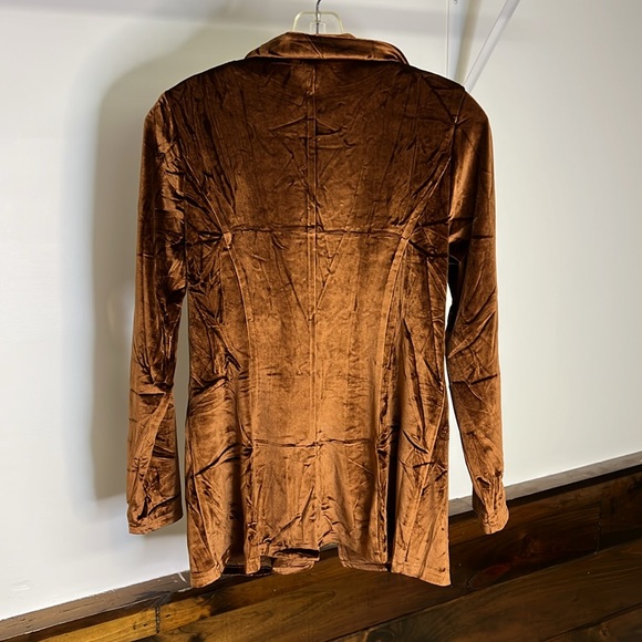 NWT Amazon Genhoo Brown Velvet Blazer w/ Gold Zippers- S - Picture 2 of 8